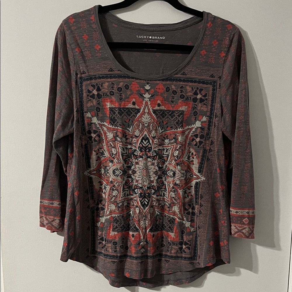 Lucky Brand Multicolor Mandala Long Sleeve Tee